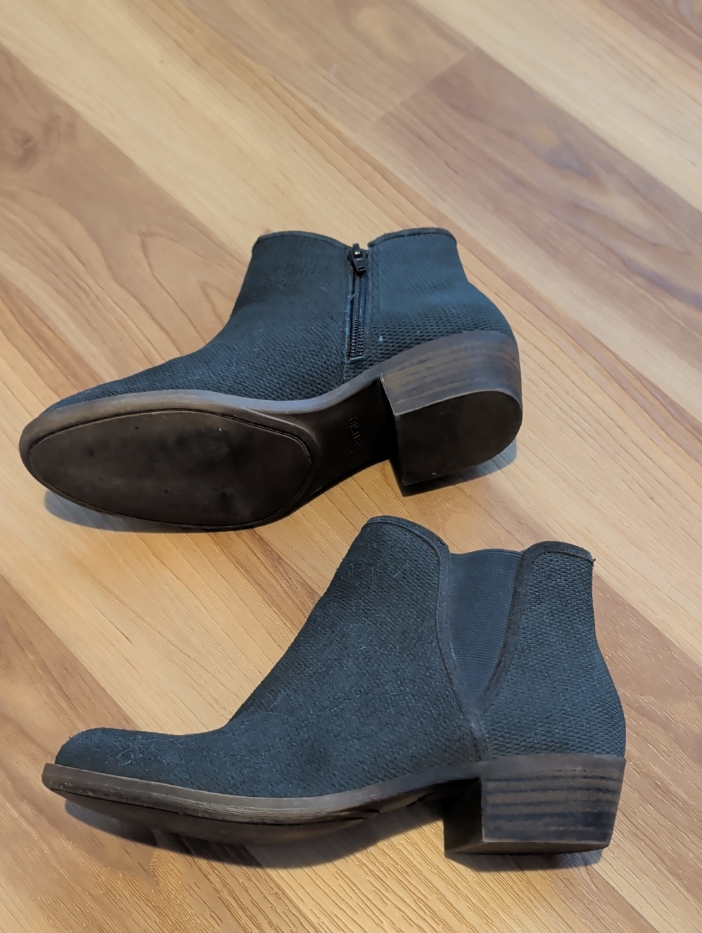 Women’s Grey/ Black Ankle Booties - Low Block Heel, Size 8